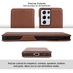 Samsung Galaxy S25 Ultra Shockproof Leather Flip Case Cover - Brown Mobile Case by CoverMeUp - Style 2