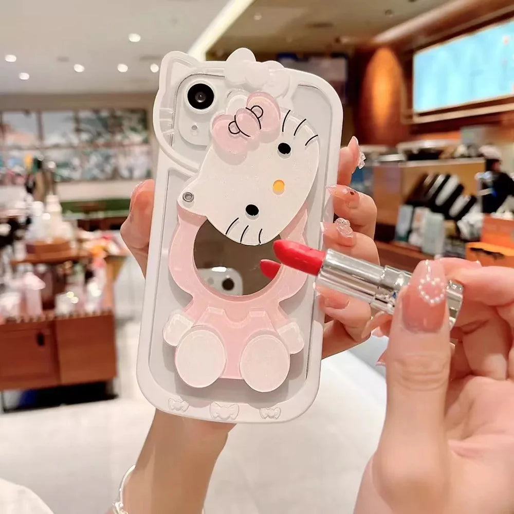 Cute Cat Shockproof Silicone Cover With Mirror for Iphone