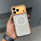 Nimmy Premium Embroidered Leather Case - NIMMY MAGSAFE CASE - GREY ORANGE ( No. 2619 )