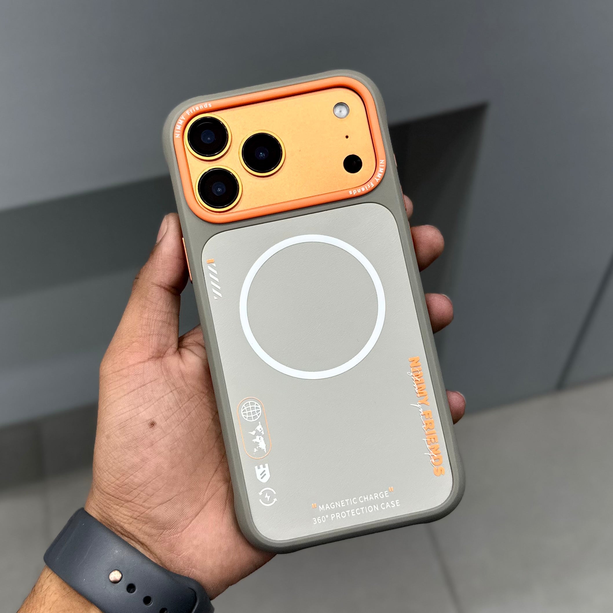 Nimmy Premium Embroidered Leather Case - NIMMY MAGSAFE CASE - GREY ORANGE ( No. 2619 )