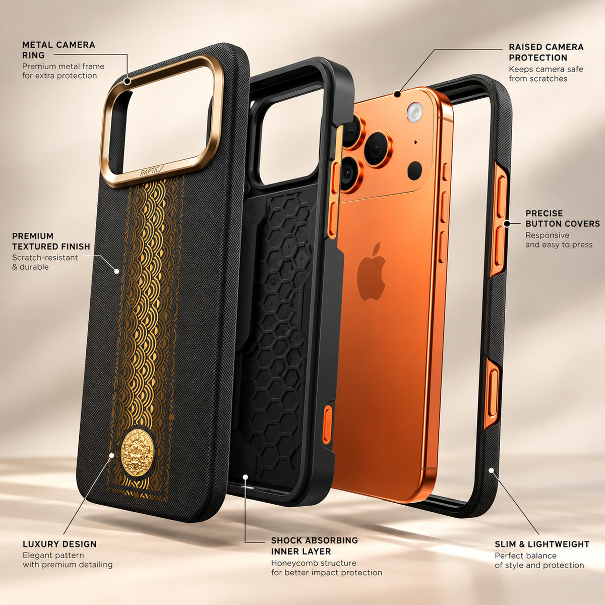 Raptic Aramid Geotik fortune Case for iPhone 17/18 Pro & Pro Max - iPhone 17 Pro Max / 18 Pro Max - Black