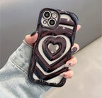 Protective Apple iPhone Back Cover - Clear Cute 3D Love Heart Pattern Purple Glitter Bling Soft Silicone Shockproof Girls Women Case for iPhone - Style 3