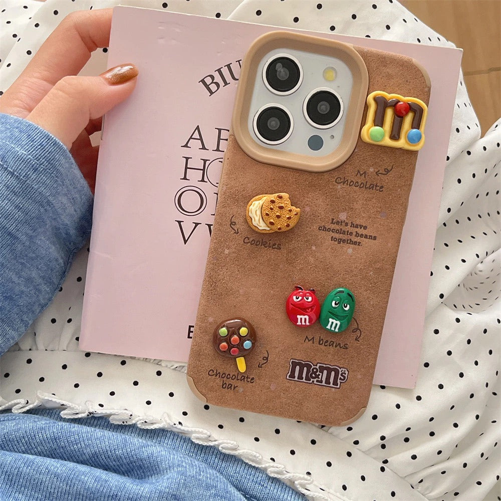 Luxury Leather 3D Cute Cartoon M&M Soft Phone Case for iPhone