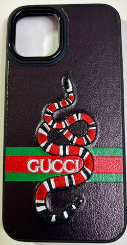 3D Embroidered Animal Print with famous fashion logo Leather Back Case Compatible with iPhone