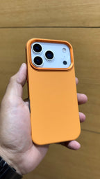 Protective Apple iPhone Back Cover - PU Leather Finish Metal Alloy Bumper Case for iPhone 17 Pro Max (ORANGE)
