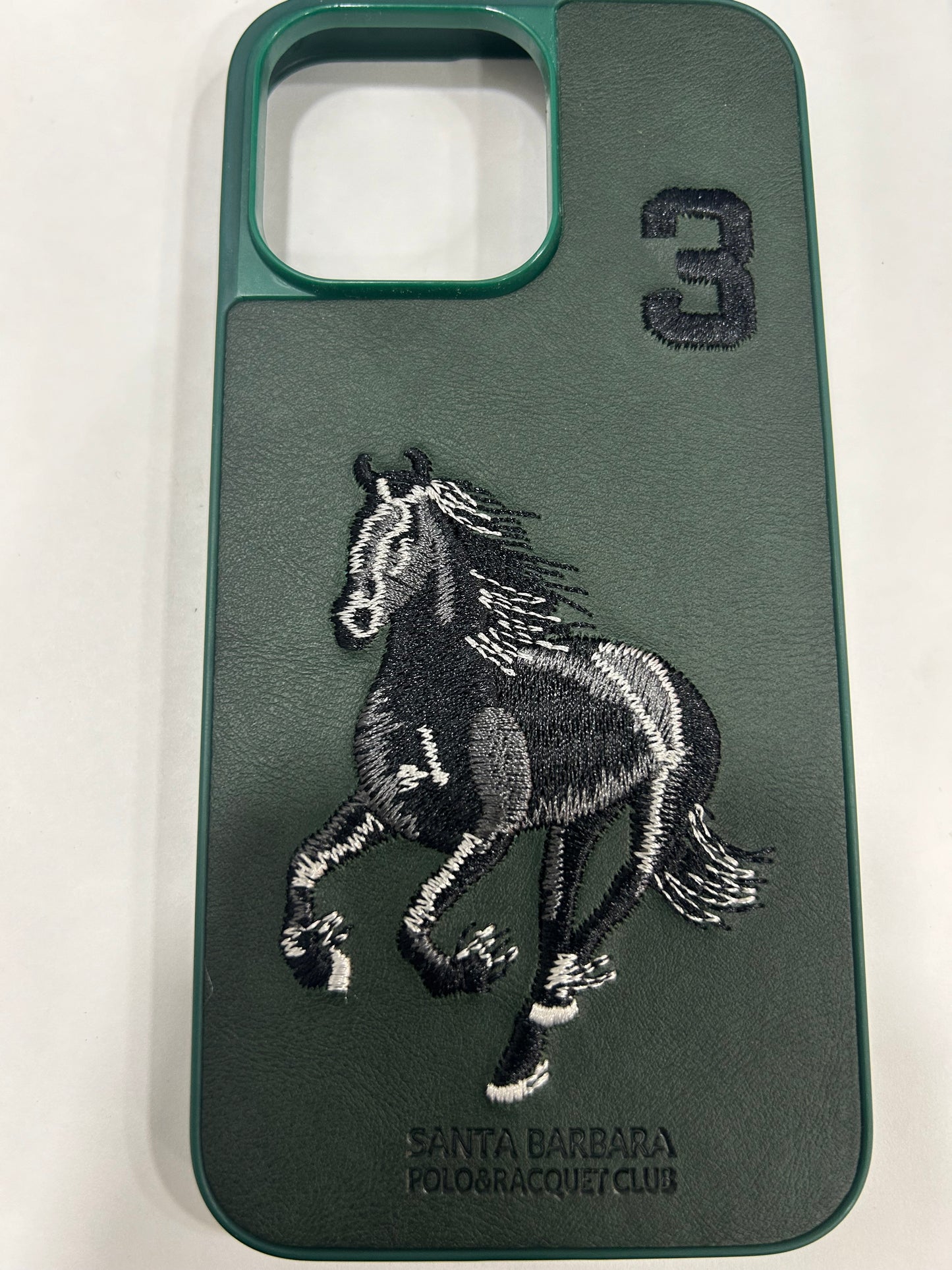 Boris Series Horse Embroidered Leather Back Silicon Hard Case for iPhone.