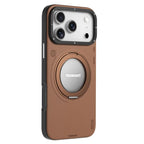 YOUNGKIT Rotating Magsafe Stand Shockproof TPU + PU Leather Phone Back Cover for iPhone 17 Pro - TAN BROWN