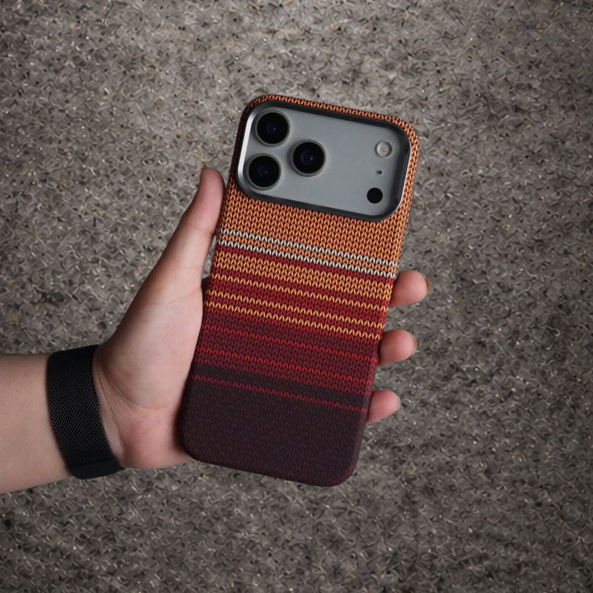 Luxo Carbon Weave Pattern Texture Magsafe Case - Red Brown Color