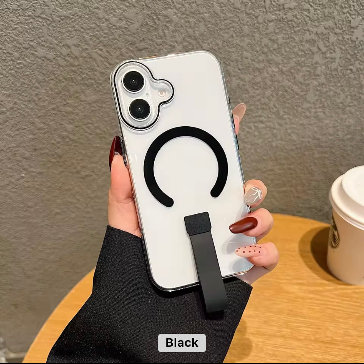 Protective Apple iPhone Back Cover - Transparent MagSafe iPhone Case with Holder - Style 3