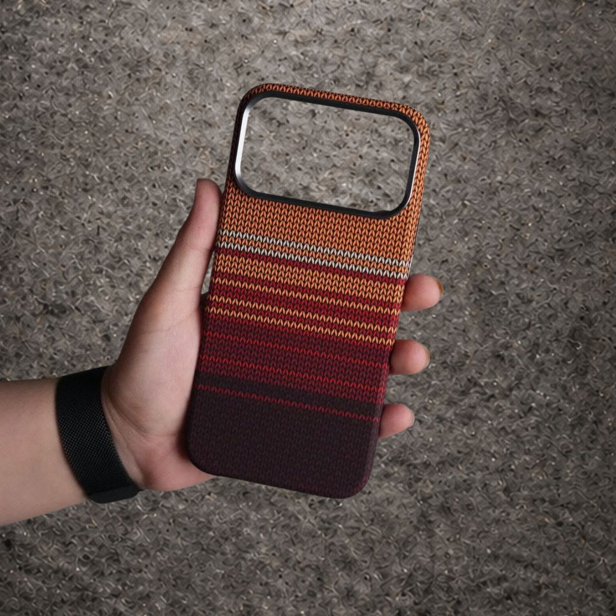 Luxo Carbon Weave Pattern Texture Magsafe Case - Red Brown Color