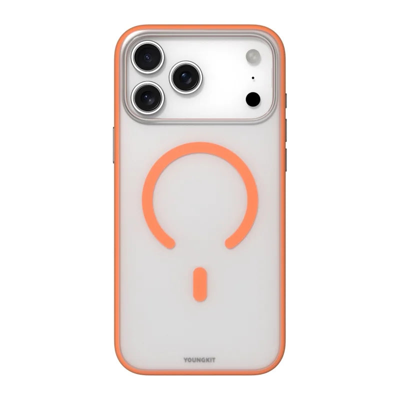YOUNGKIT Clear Series Frosted Magsafe Shockproof TPU PC Phone Back Cover for iPhone 17 ProMax / 18 Pro Max - Orange
