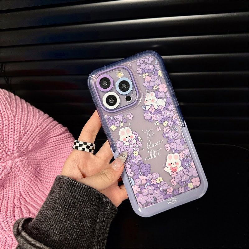 Protective Apple iPhone Back Cover - Rabbit Purple Holder Stand Semi-Transparent iPhone Case - Style 6