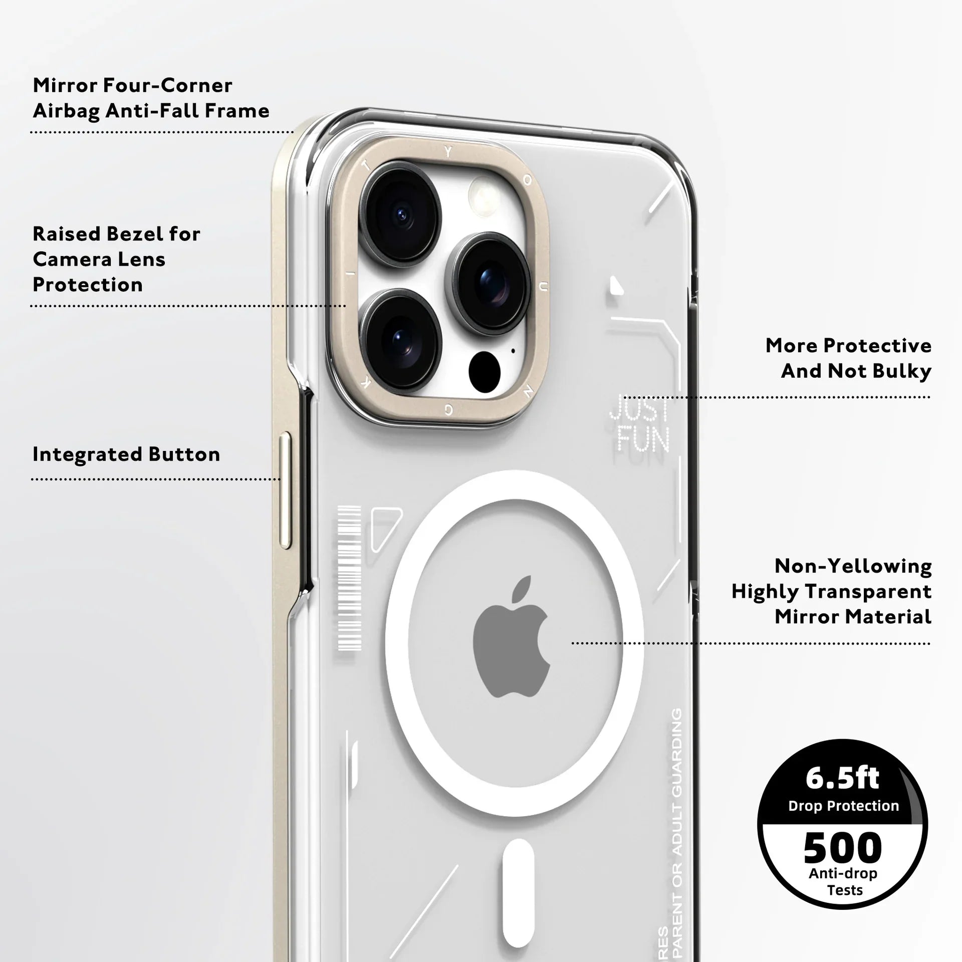 Protective Apple iPhone Back Cover - YOUNGKIT Crystal Anti Yellowing Transparent Case with Thin Metal Front Bumper Case for iPhone 16 Pro (Transparent + Natural Titanium) - Style 5