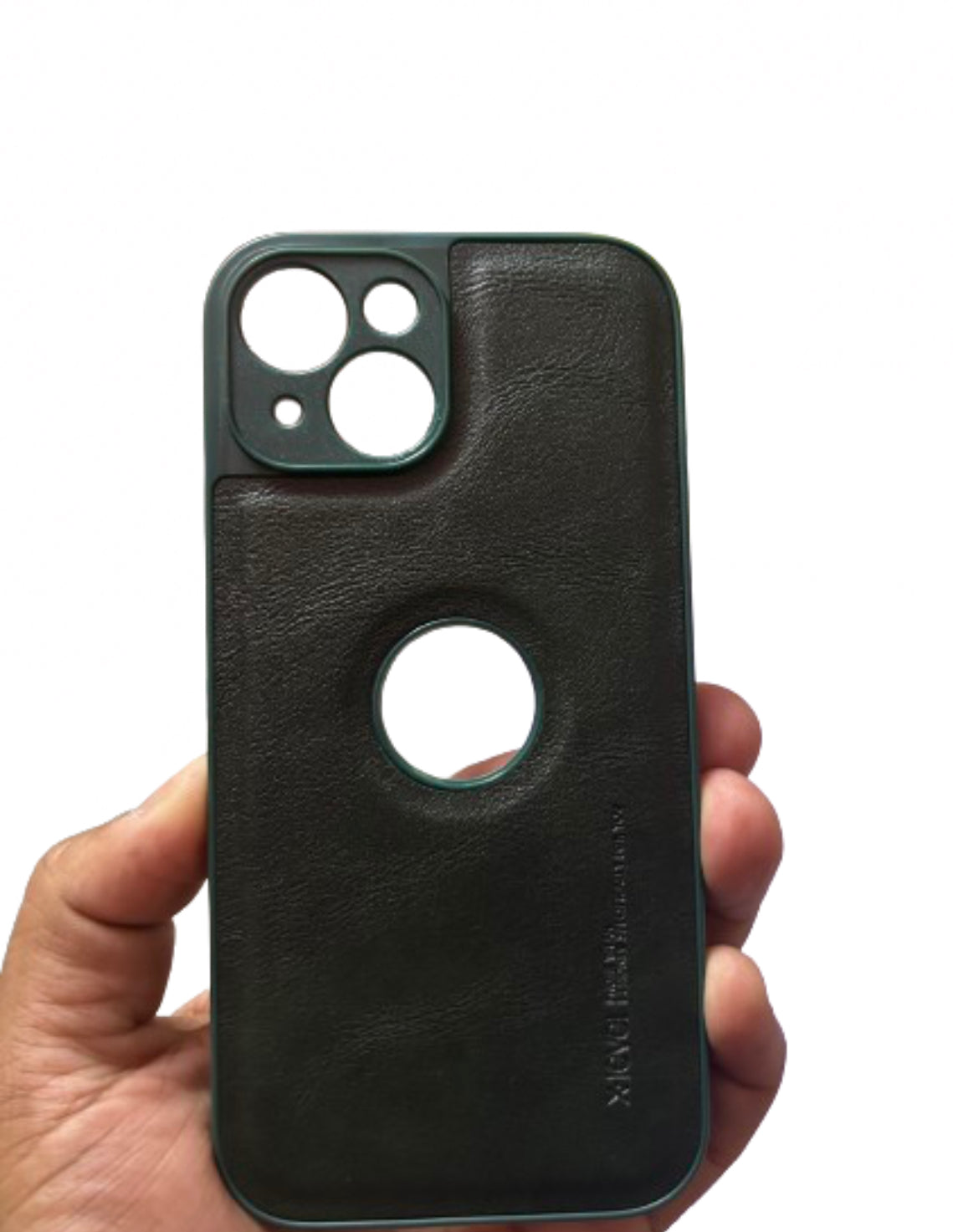 Logo Cut Leather Hard Case for iPhone