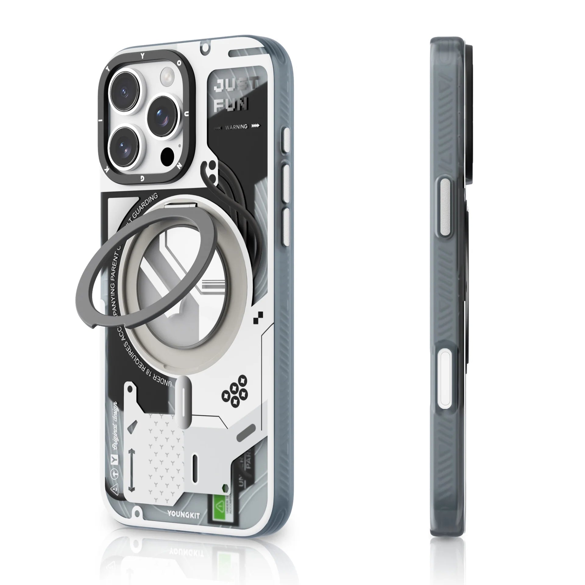 YOUNGKIT Cyberpunk 360° Rotation Ring Stand Case for iPhone 16