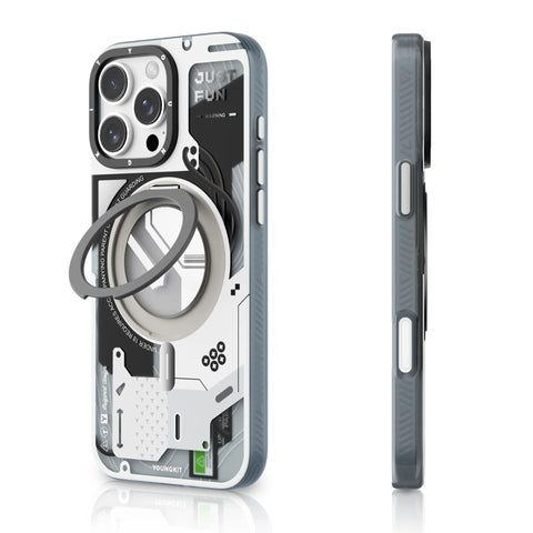 YOUNGKIT Cyberpunk 360° Rotation Ring Stand Case for iPhone 16