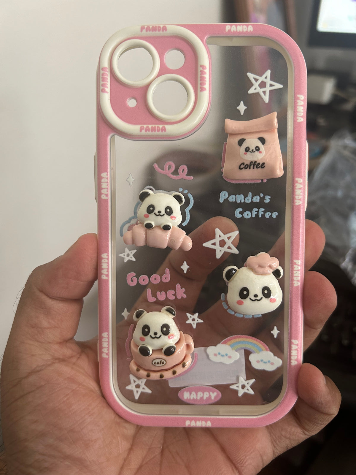 Cute 3D Panda Coffee Camera Protective Case for iPhone