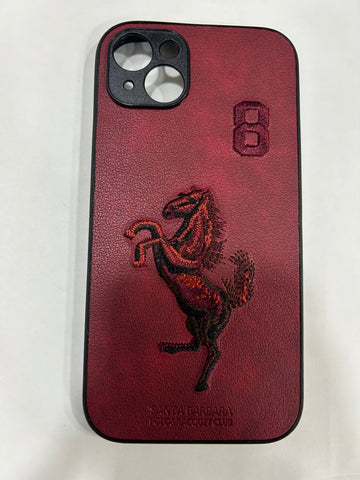 Boris Series Horse Embroidered Leather Back Silicon Hard Case for iPhone.