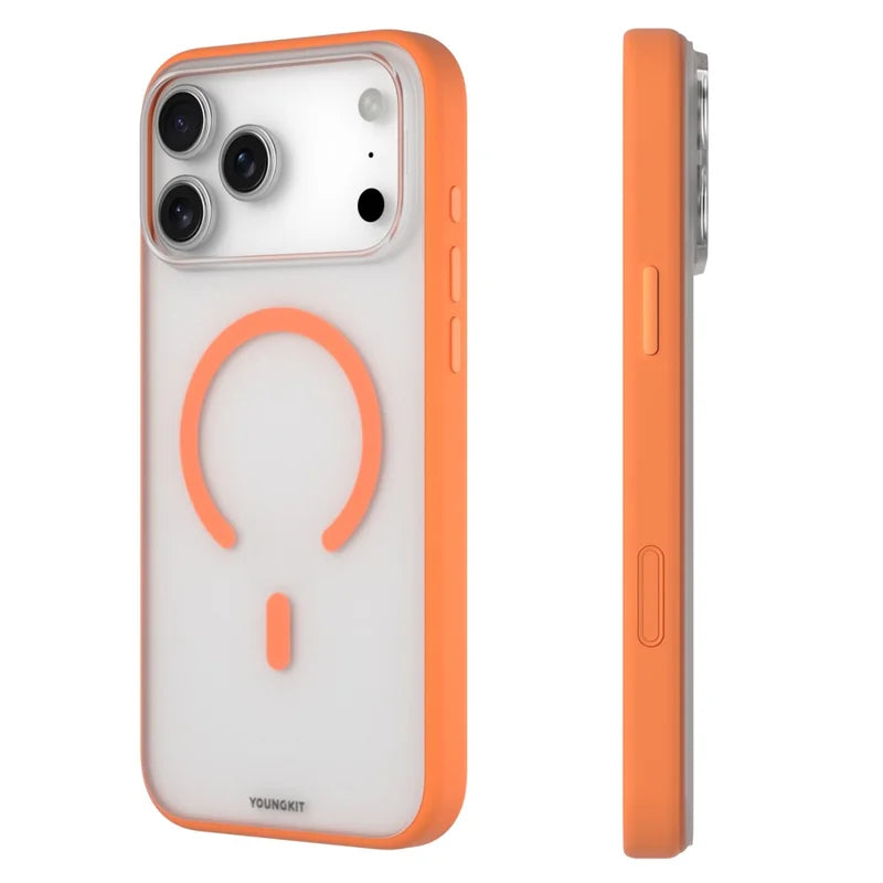 Protective Apple iPhone Back Cover - YOUNGKIT Clear Series Frosted Magsafe Shockproof TPU PC Phone Back Cover for iPhone 17 Pro - Orange - Style 3