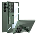 Samsung Galaxy S24 Ultra Luxury Cristal Clear Camera Carbon Back Cover With Stand Mobile Case by CoverMeUp - Style 3