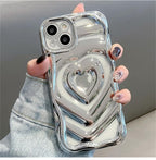 Protective Apple iPhone Back Cover - Clear Cute 3D Love Heart Pattern Purple Glitter Bling Soft Silicone Shockproof Girls Women Case for iPhone - Style 4