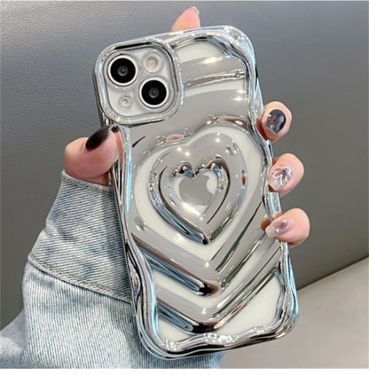 Clear Cute 3D Love Heart Pattern Purple Glitter Bling Soft Silicone Shockproof Girls Women Case for iPhone