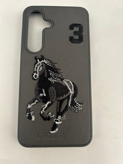 Embroided Horse Leather Back Case Compatible with Samsung Galaxy S24 and S24 Ultra Boris Series