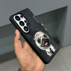 Nimmy Premium Embroidered Leather Case - NIMMY DOG SAMSUNG CASE-BLACK PUG ( No. 3238 ) - Style 3