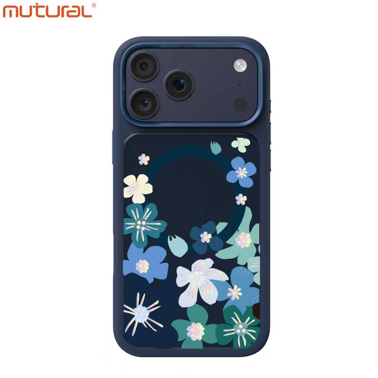 Silicon Protective Magsafe Floral Design Case for iPhone 17 Pro (Blue)