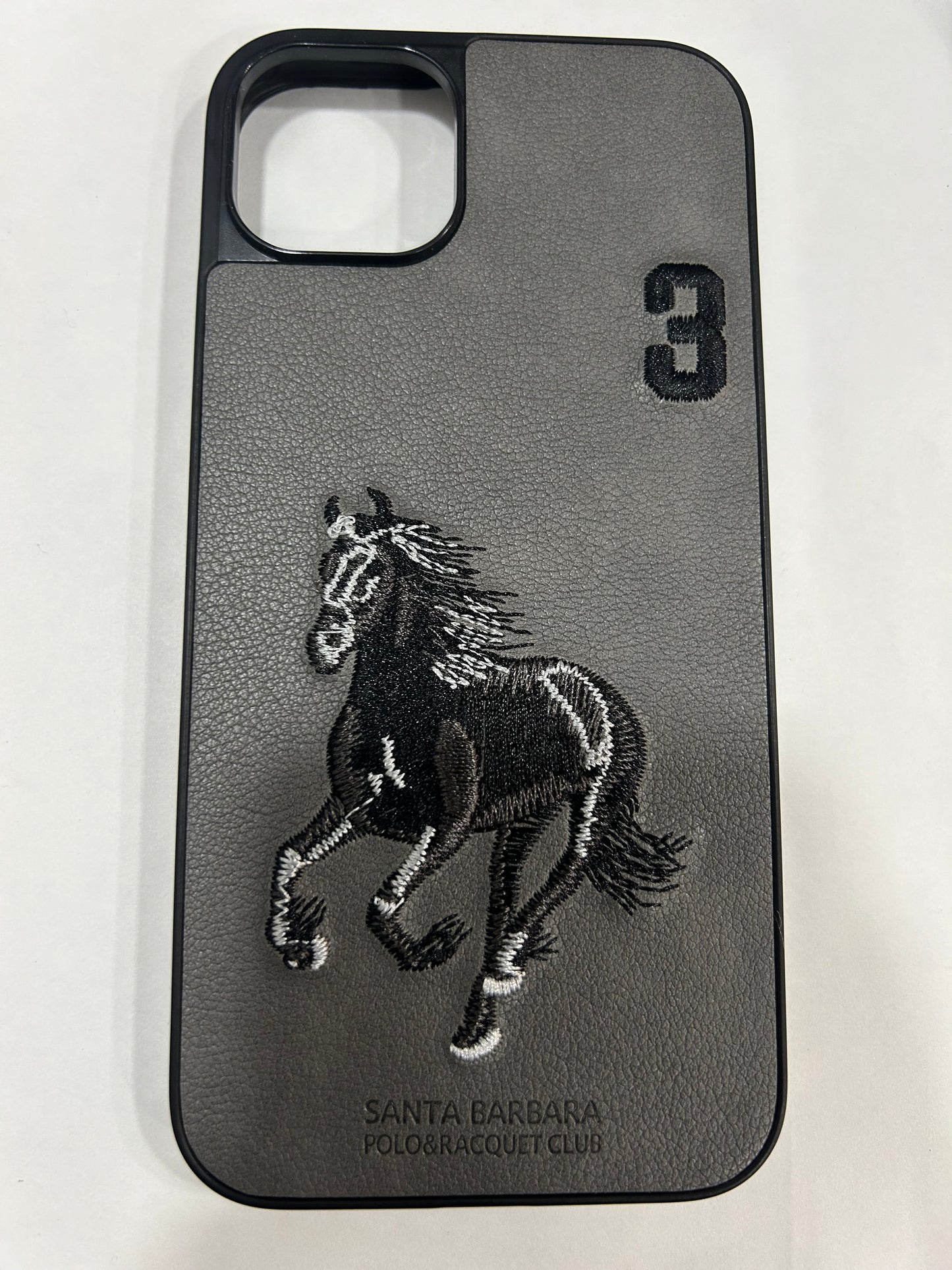 Boris Series Horse Embroidered Leather Back Silicon Hard Case for iPhone.