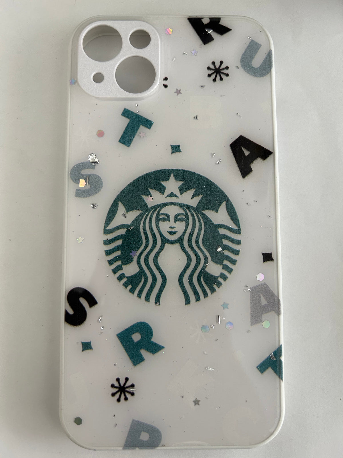 White Glitter Cartoon Character Printed Silicon Hard Case for iPhone.