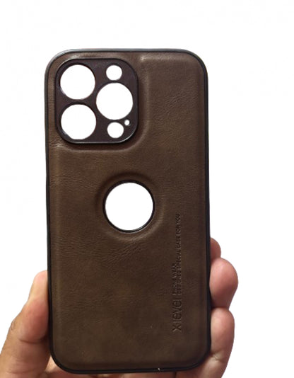 Logo Cut Leather Hard Case for iPhone