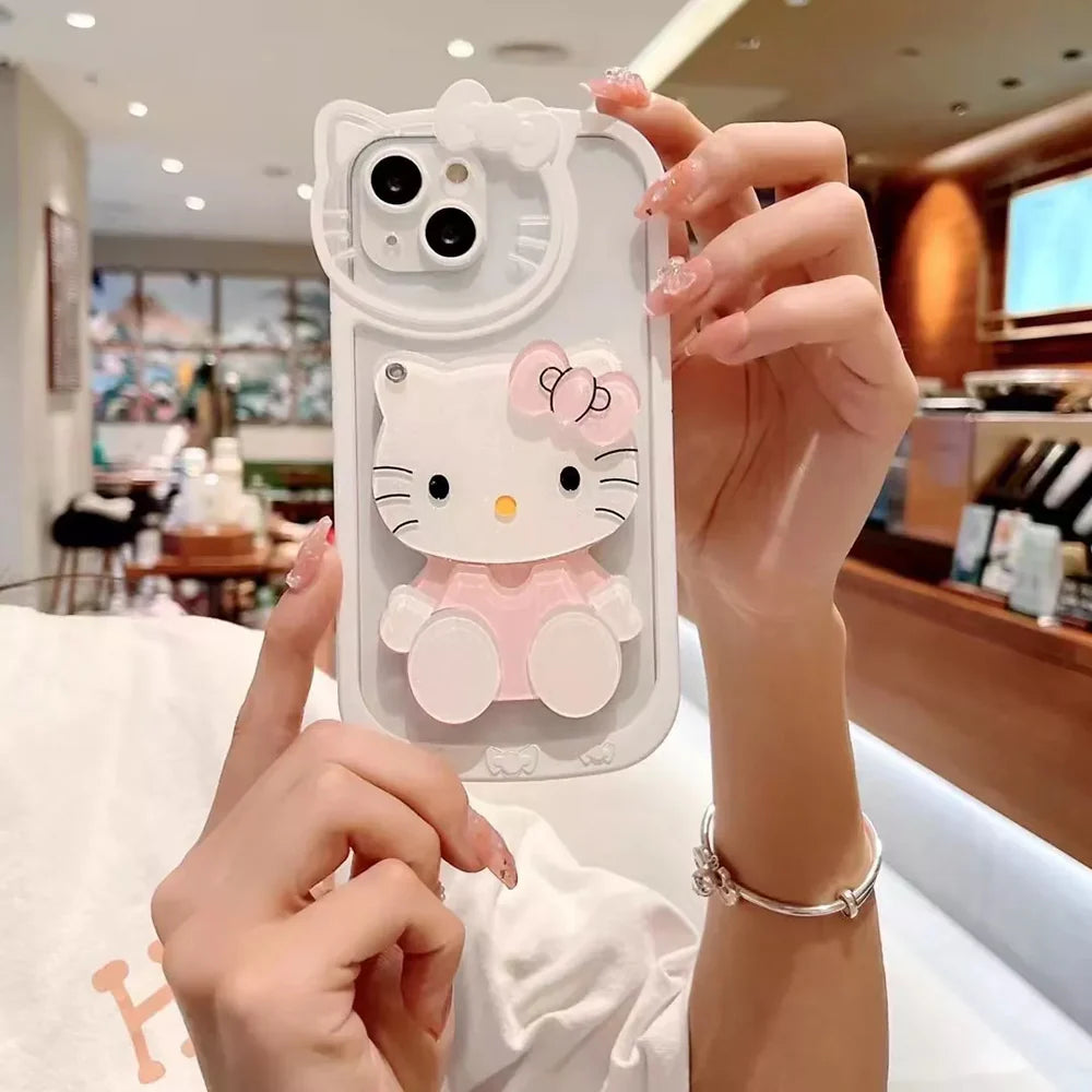 Cute Cat Shockproof Silicone Cover With Mirror for Iphone