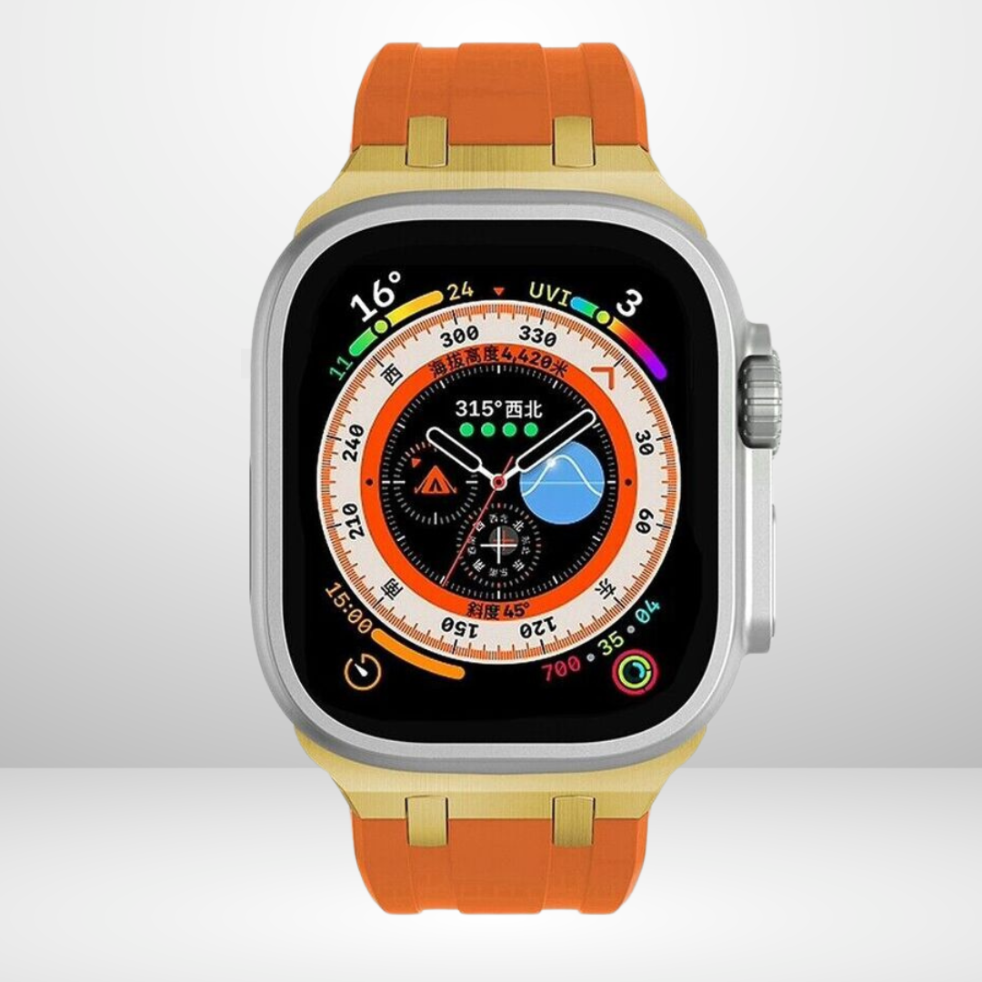 AP Sport Silicone Watch Strap for iWatch 42/44/45/49MM (ORANGE/GOLD) Mobile Case by CoverMeUp - Style 3