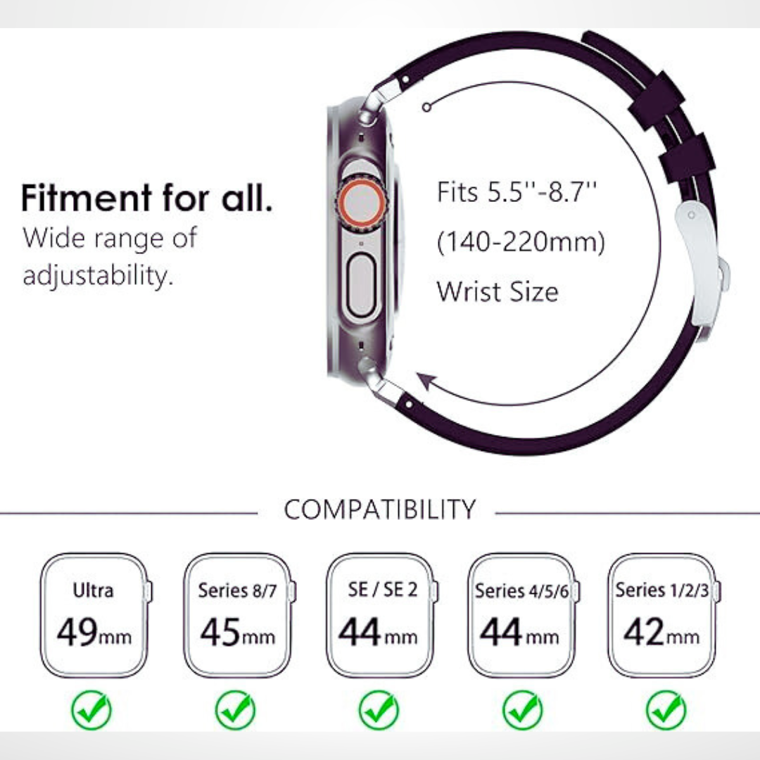 AP Sport Silicone Watch Band Strap for iWatch 42/44/45/49MM (BLACK/SILVER) Mobile Case by CoverMeUp - Style 4