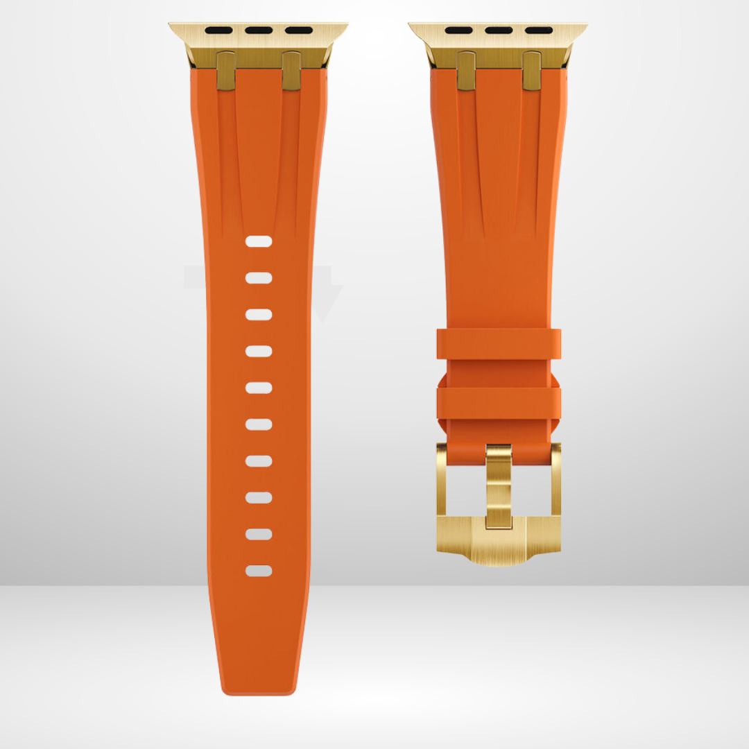 AP Sport Silicone Watch Strap for iWatch 42/44/45/49MM (ORANGE/GOLD) Mobile Case by CoverMeUp - Style 2