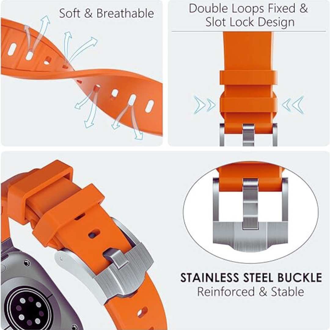 AP Sport Silicone Watch Strap for iWatch 42/44/45/49MM (ORANGE/SILVER) Mobile Case by CoverMeUp - Style 3