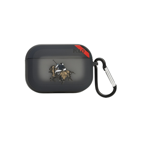 AirPods Pro Case – Smoke Black with Polo-Inspired Rider Graphic & Carabiner