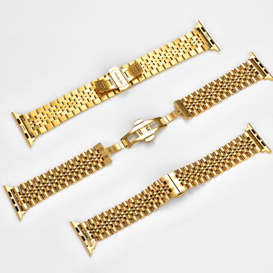 Coteetci ® Stainless Steel Band for Apple Watch [42/44/45/49 MM] - Golden Mobile Case by CoverMeUp - Style 6