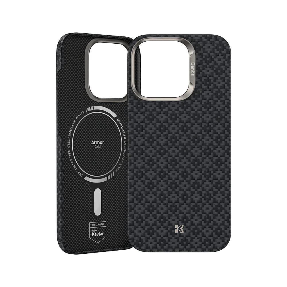 Protective Apple iPhone Back Cover - BENKS ArmorGrid ArmorAir Case Built with Kevlar® for iPhone 16 Pro Max (BLACK) - Style 2