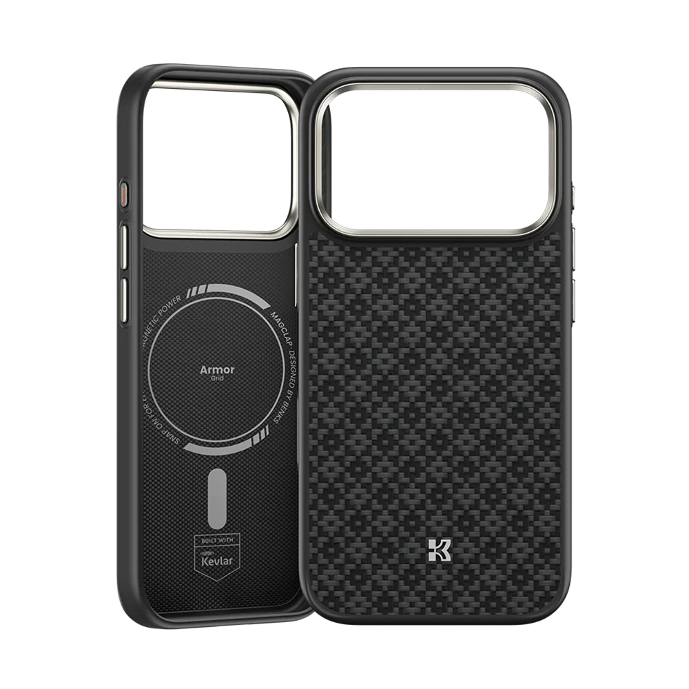 Protective Apple iPhone Back Cover - BENKS ArmorGrid ArmorPro Case built with Kevlar® Carbon Fibre for iPhone 17 Pro (BLACK) - Style 3