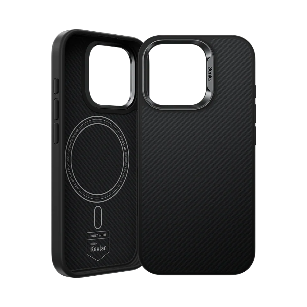Protective Apple iPhone Back Cover - BENKS Armor Pro Carbon Fibre Case built with Kevlar® 600D for iPhone 16 Pro Max - Style 2