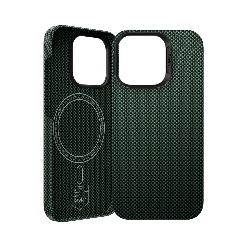 Protective Apple iPhone Back Cover - BENKS ArmorTint Case built with Kevlar® for iPhone 16 Pro Max (Green) - Style 2