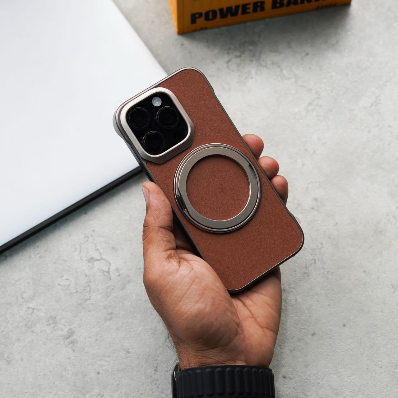 Protective Apple iPhone Back Cover - Leather & Metal MagSafe iPhone Case - Style 2