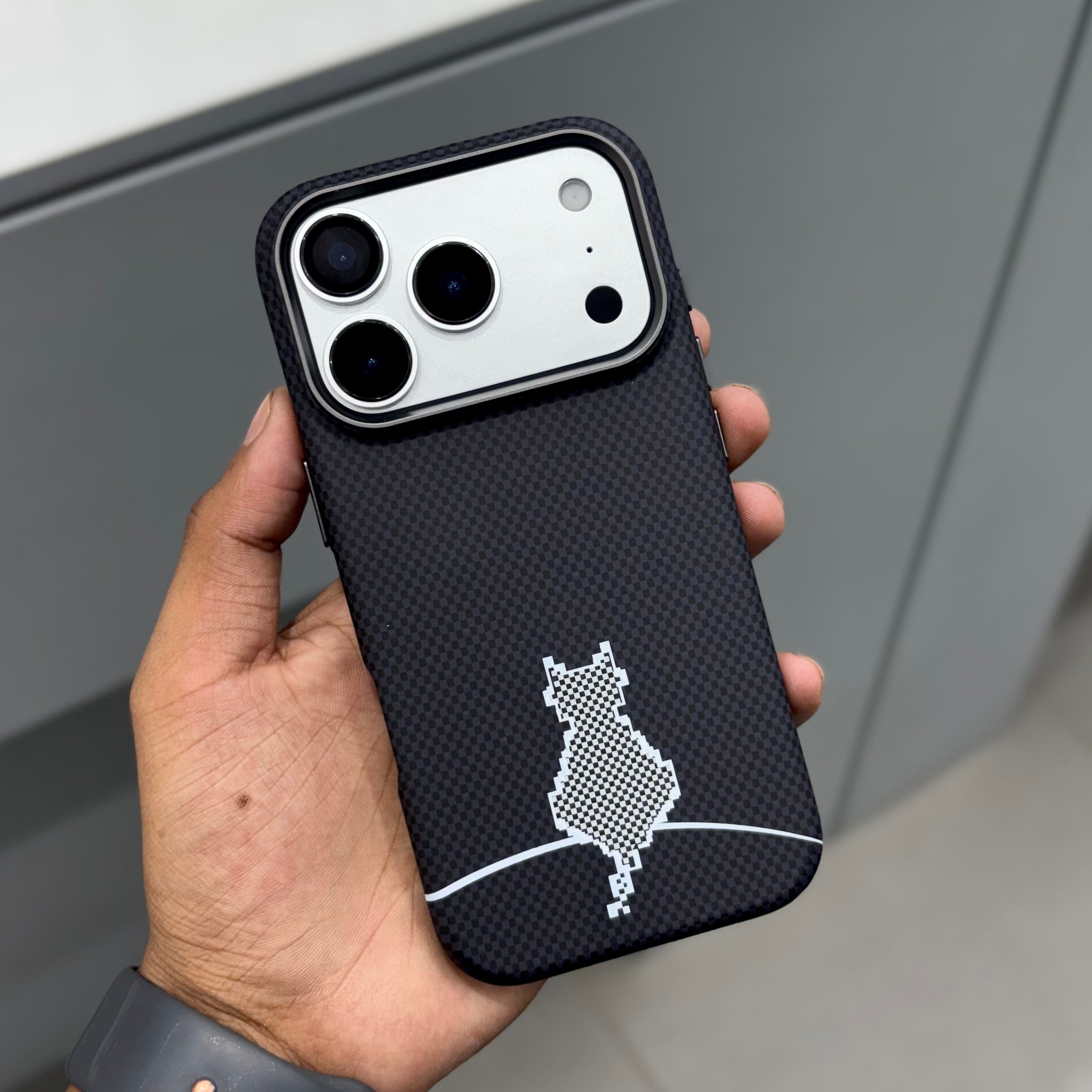 KDM Grafix Down Cat with Magsafe Case - Black ( No. 2224) Mobile Case by CoverMeUp