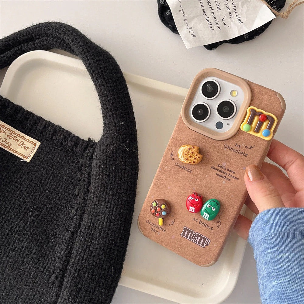 Luxury Leather 3D Cute Cartoon M&M Soft Phone Case for iPhone