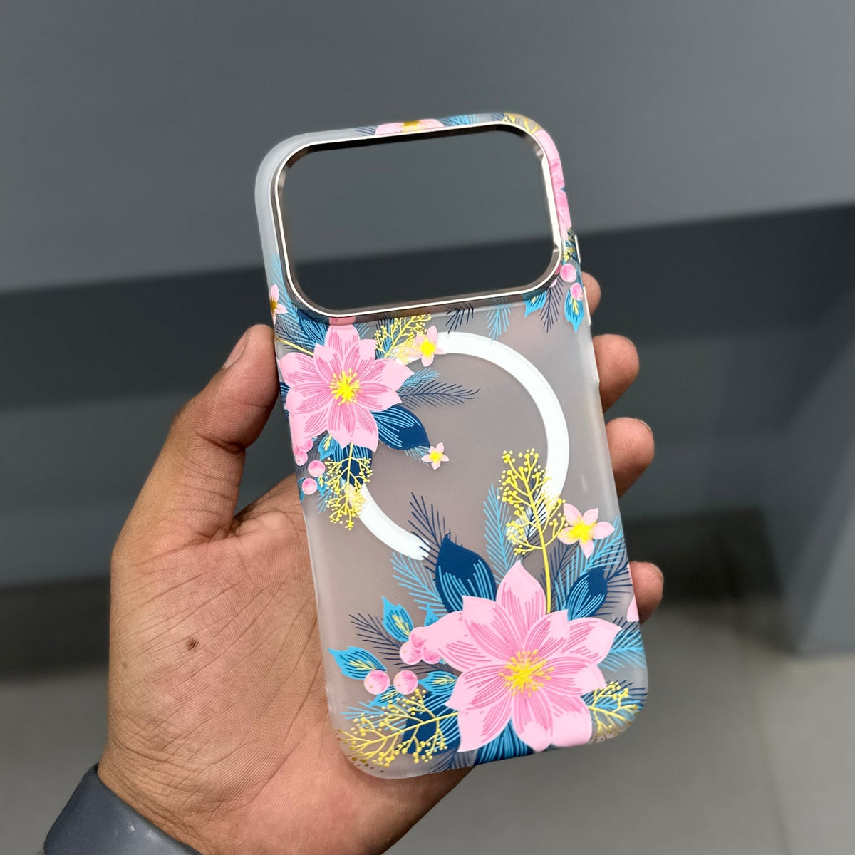 LUXO MAGSAFE CASE - PINK BLUE FLOWERS ( No. 4062 ) Mobile Case by CoverMeUp - Style 4