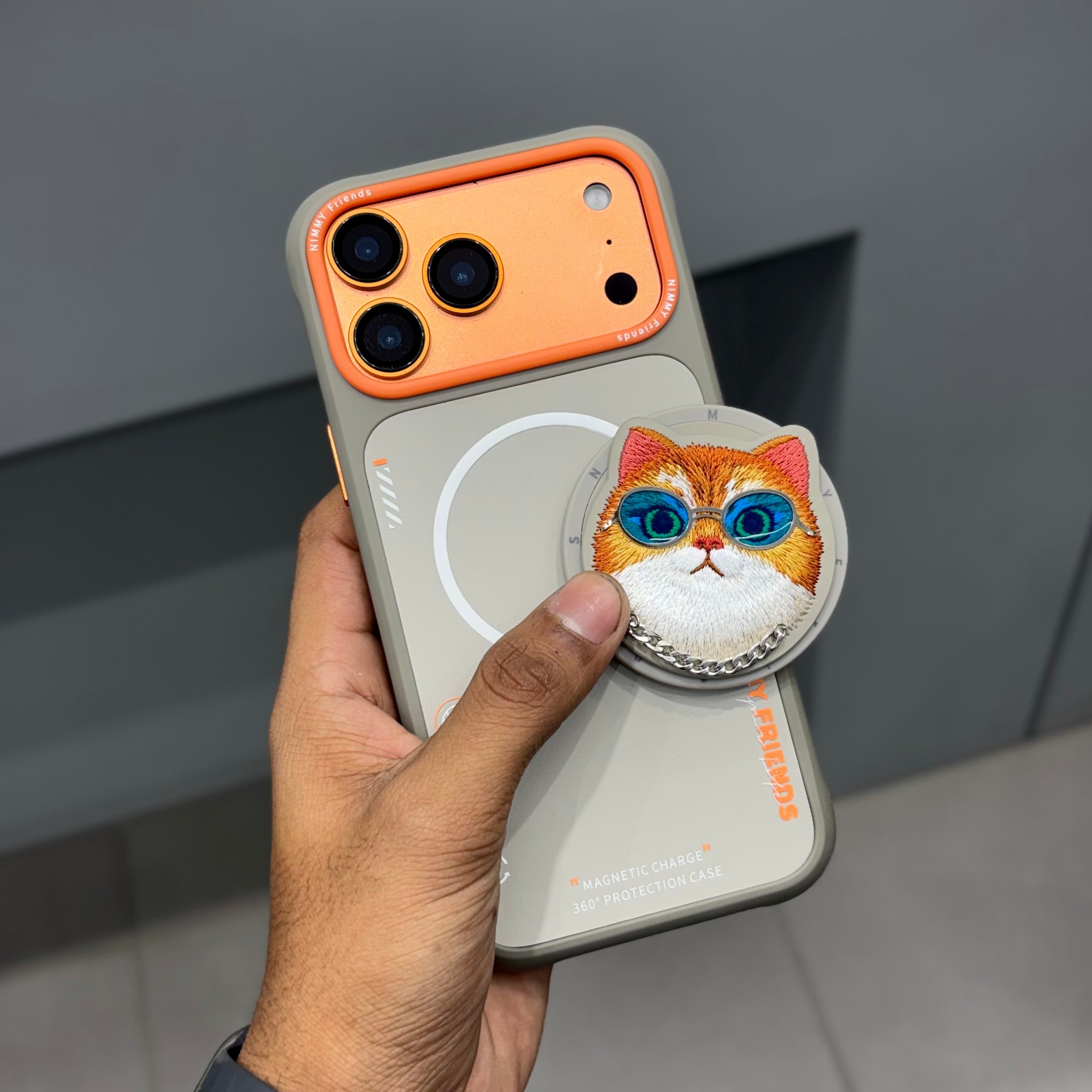 Nimmy Premium Embroidered Leather Case - NIMMY POPUP CASE - GREY ORANGE ( No. 2699 )