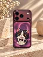 Nimmy Designer Case for iPhone 17/18 Pro & Pro Max - iPhone 17 Pro Max / 18 Pro Max - Burgundy Cat