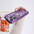 Protective Apple iPhone Back Cover - Clear Cute 3D Love Heart Pattern Purple Glitter Bling Soft Silicone Shockproof Girls Women Case for iPhone